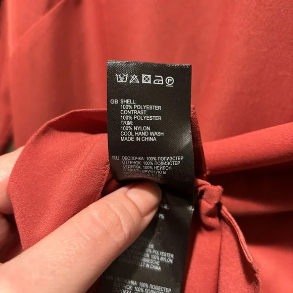 Reiss Lace Inset Rust Ariel Top sz 8 Satin Feminine Fall Office Dainty Raglan - Picture 6 of 9